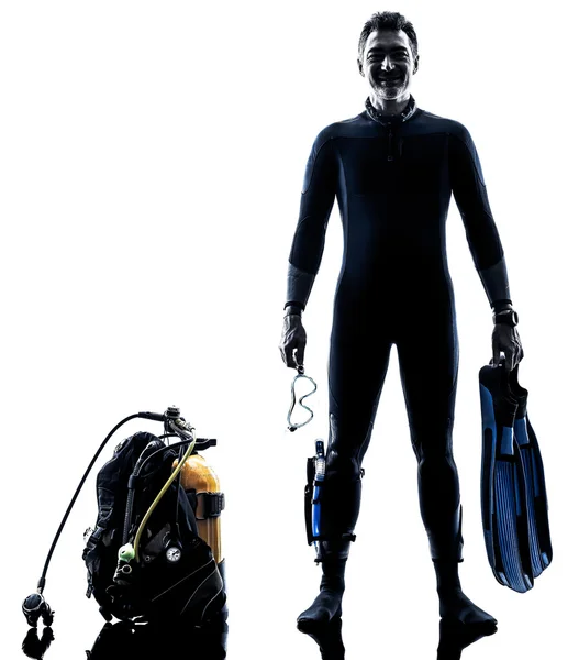 Силуэт подводного плавания человека изолирован — стоковое фото
