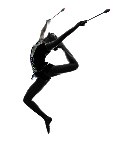 Rhythmische Sportgymnastik Teeenager Mädchen Frau Silhouette — Stockfoto