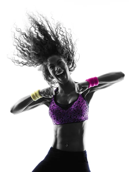 Woman zumba dancer dancing exercises silhouette — Stock Photo, Image