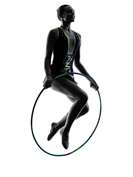 Rhythmic Gymnastics teeenager girl woman silhouette — Stock Photo, Image