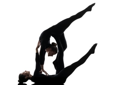 jimnastik yoga siluet egzersiz iki kadın akrobat