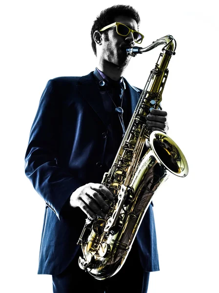 Man saxophonist playing saxophone player  silhouette — Stock Photo, Image