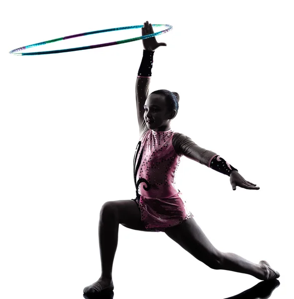 Ritmische gymnastiek weinig meisje kind silhouet — Stockfoto