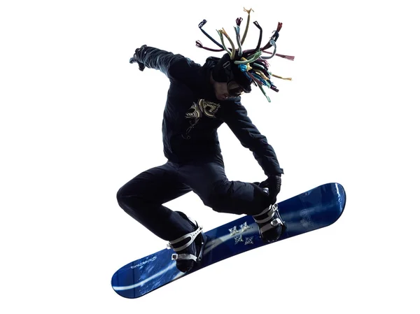 Jovem silhueta homem snowboarder — Fotografia de Stock