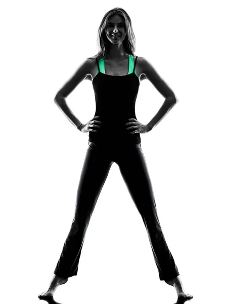 Mulher dançarina alongamento aquecimento exercícios silhueta — Fotografia de Stock