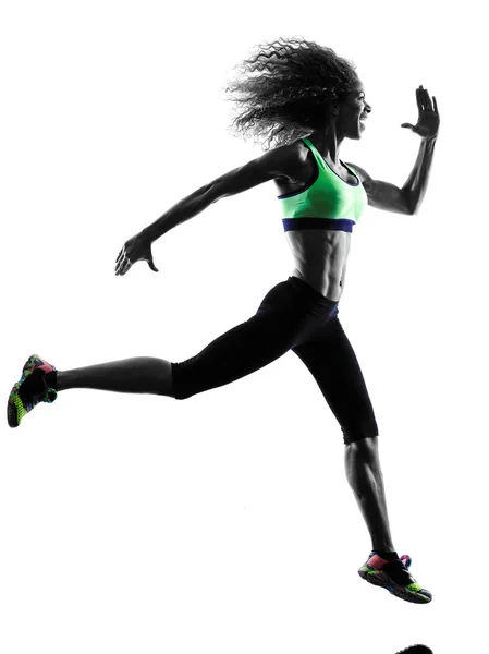 Mulher corredor corredor correndo silhueta de corrida — Fotografia de Stock