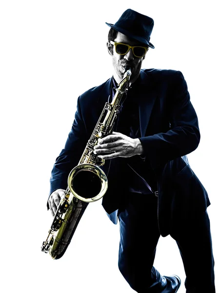 Man saxophonist playing saxophone player  silhouette — Stock Photo, Image