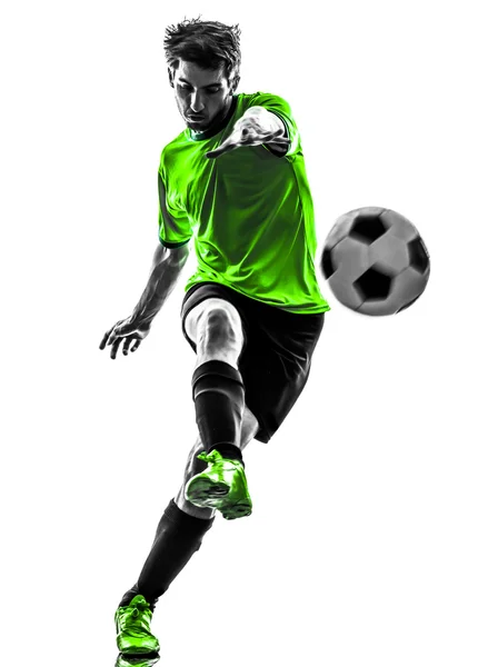 Soccer football player young man kicking silhouette — Stock Photo, Image