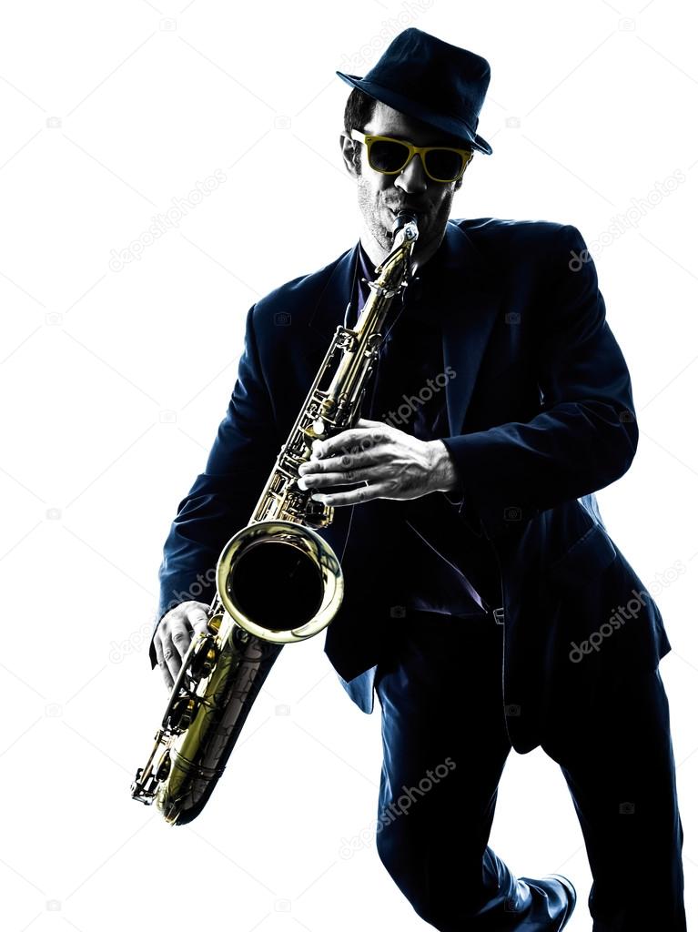 man saxophonist playing saxophone player  silhouette