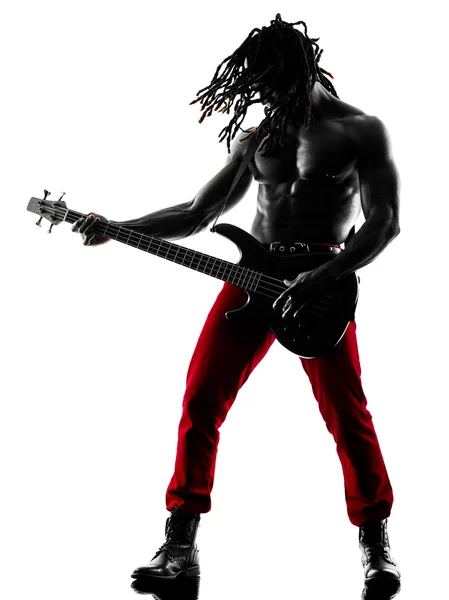 African man guitarist bassist  player playing silhouette — Stock Photo, Image