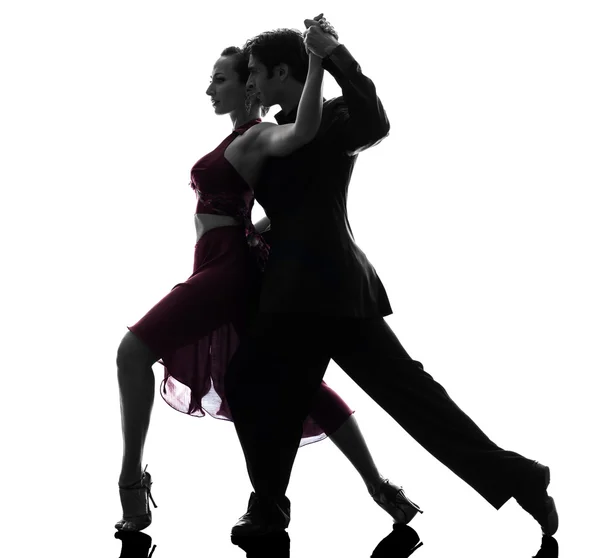 Couple man woman ballroom dancers tangoing  silhouette — Stock Photo, Image