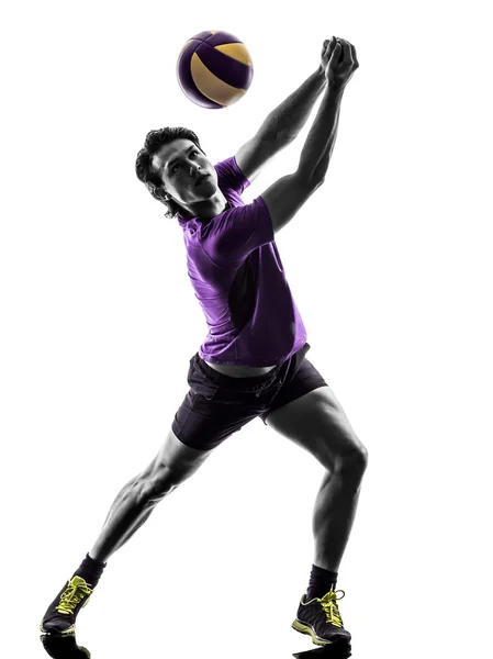 Volley ball player man silhouette white background — Stock Photo, Image