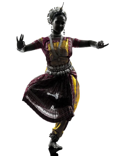 Indisk kvinna dansare dansar siluett — Stockfoto