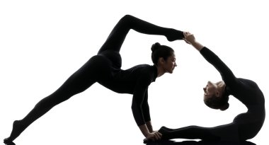 jimnastik yoga siluet egzersiz iki kadın akrobat