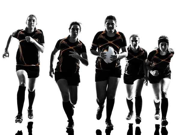 Vrouwen rugbyspelers team silhouet — Stockfoto