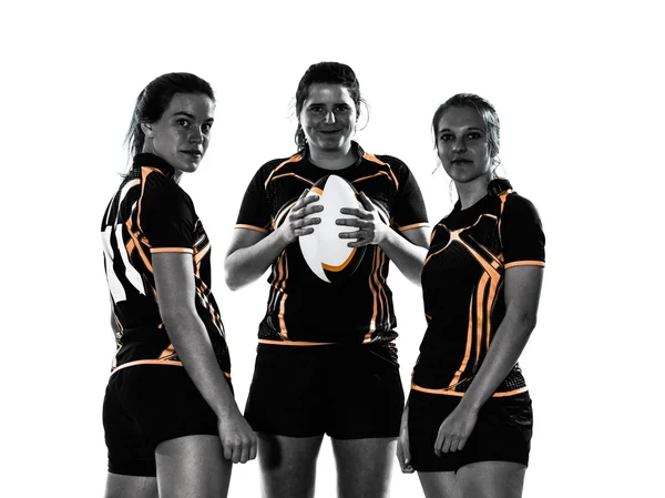 Kvinnor rugbyspelare team siluett — Stockfoto
