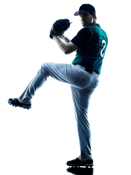 Mann Baseballspieler Silhouette isoliert — Stockfoto