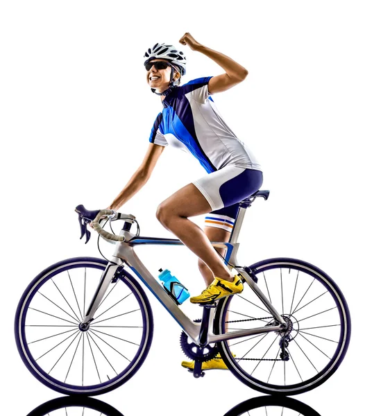 Kvinna triathlon ironman idrottsman cyklist cykling — Stockfoto