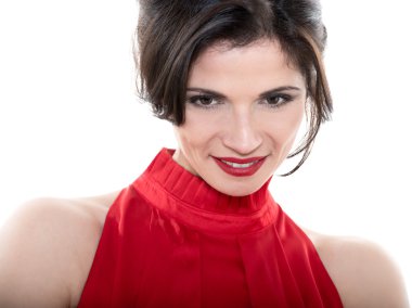 güzel gülümseyen beyaz kadın portre bakıyor