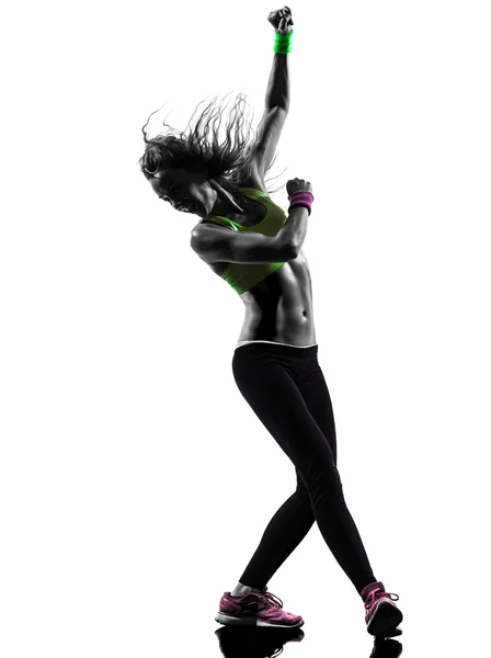 Nő, gyakorlása, fitness-zumba tánc sziluett — Stock Fotó