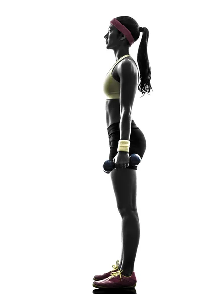 Donna che esercita fitness allenamento peso silhouette di allenamento — Foto Stock