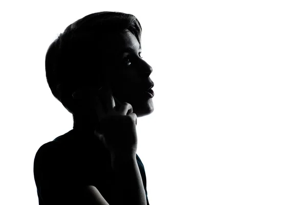 One young teenager boy or girl on the telephone silhouette — Stock Photo, Image