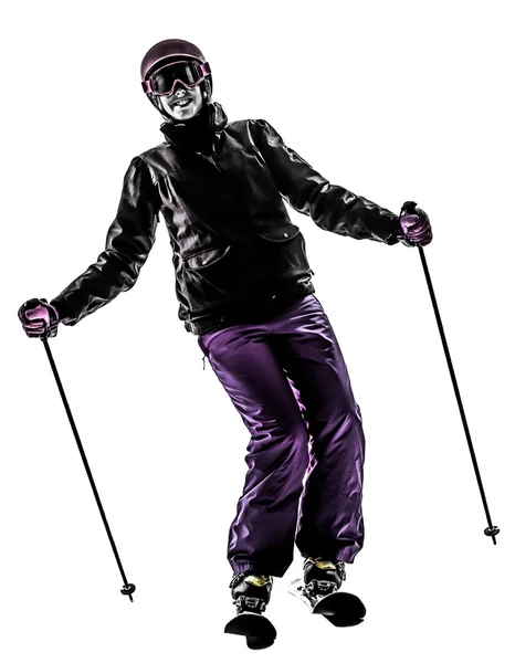 One woman skier skiing silhouette — Stock Photo, Image