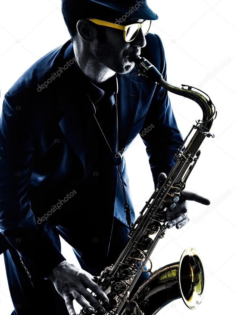 man saxophonist playing saxophone player  silhouette