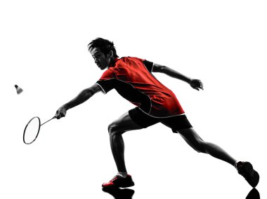 Badminton oyuncu genç adam siluet