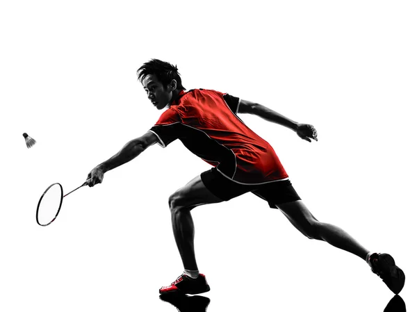 Badminton hráče mladý muž silueta — Stock fotografie