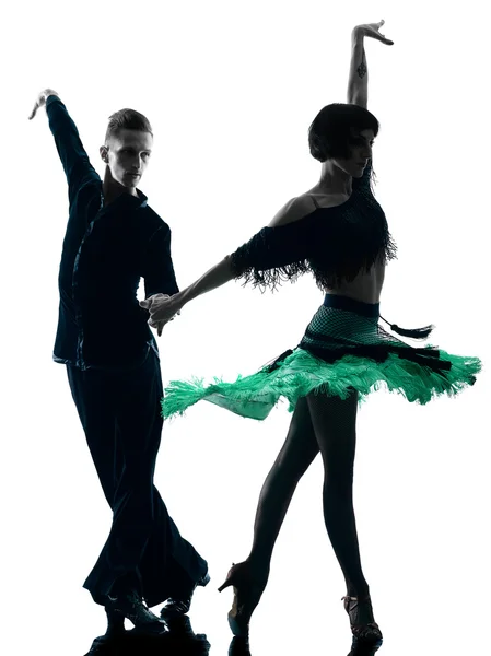 Elegant couple dancers dancing silhouette — Stock Photo, Image