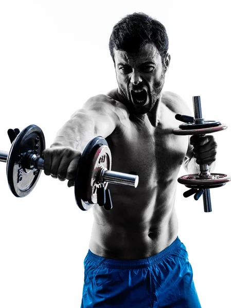 Hombre ejercitando fitness pesos ejercicios silueta —  Fotos de Stock