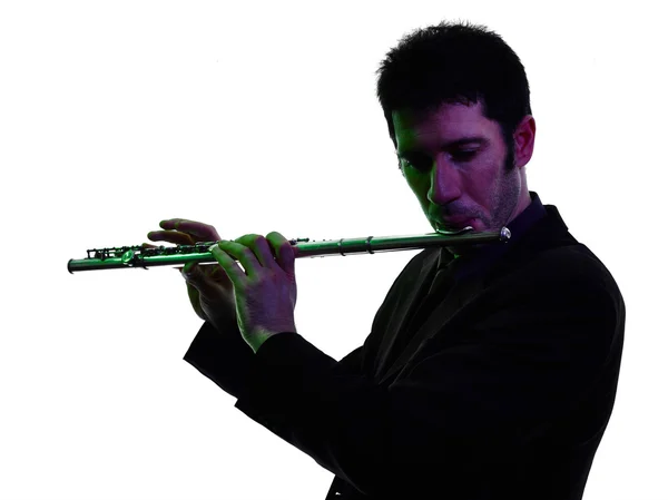 Man playing  transverse flute player  silhouette — Stock Photo, Image