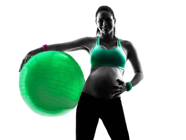 Hamile kadın fitness egzersizleri siluet — Stok fotoğraf