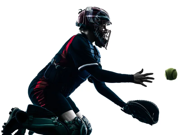 Жінка грає в софтбол гравці силует ізольовані — стокове фото