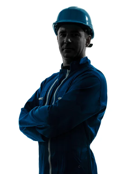 Homme travailleur de la construction souriant portrait silhouette amicale — Photo