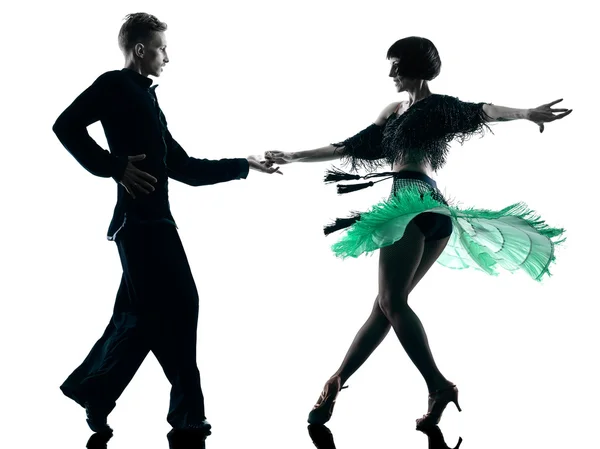 Elegante paar dansers dansen silhouet — Stockfoto