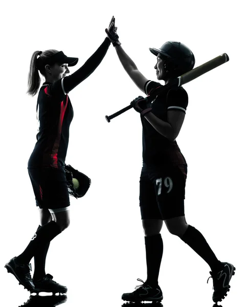 Női softball játék játékosok sziluett — Stock Fotó