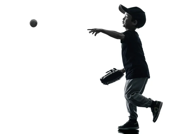 Niño jugando softbol jugadores silueta aislado Imágenes de stock libres de derechos
