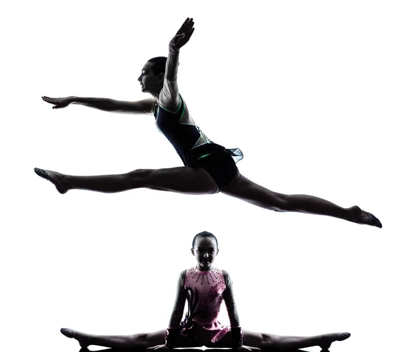 Rhythmic Gymnastics woman  little girl child  teenager silhouett — Stock Photo, Image