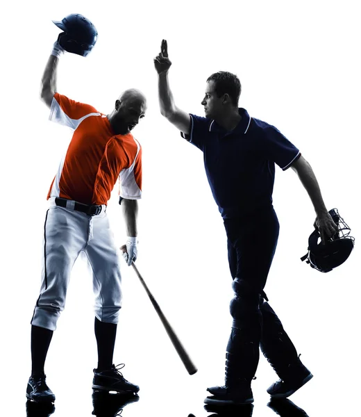 Sylwetka graczy baseball mężczyźni na białym tle — Zdjęcie stockowe