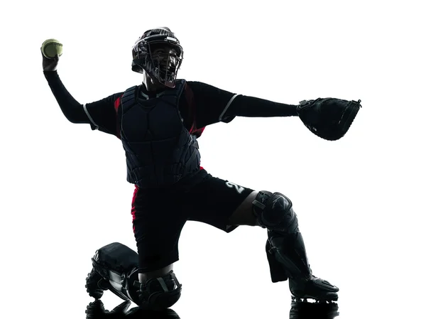 Woman playing softball players silhouette isolated — Stock Photo, Image