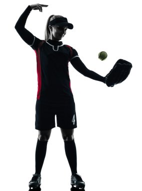 izole kadın iskambil beysbol oyuncular siluet