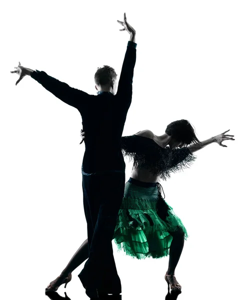 Elegante paar dansers dansen silhouet — Stockfoto