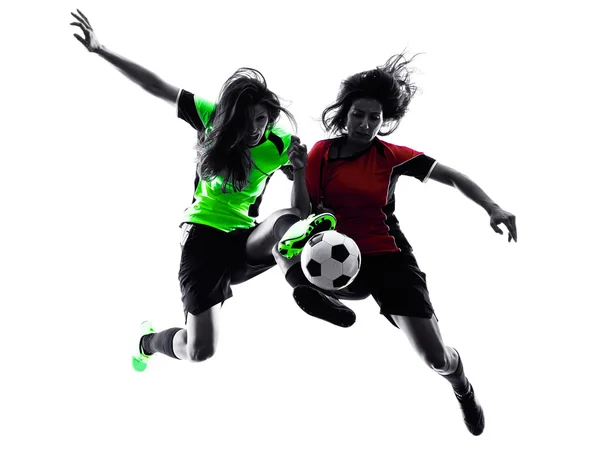Piłka nożna kobiet graczy na białym tle sylwetka — Zdjęcie stockowe