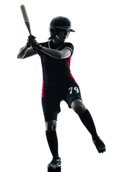 Kvinna spela softball-spelare silhouette isolerade — Stockfoto