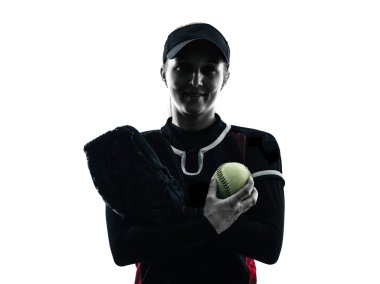 izole kadın iskambil beysbol oyuncular siluet