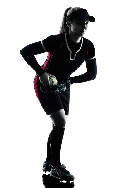 Femme jouant softball joueurs silhouette isolé — Photo