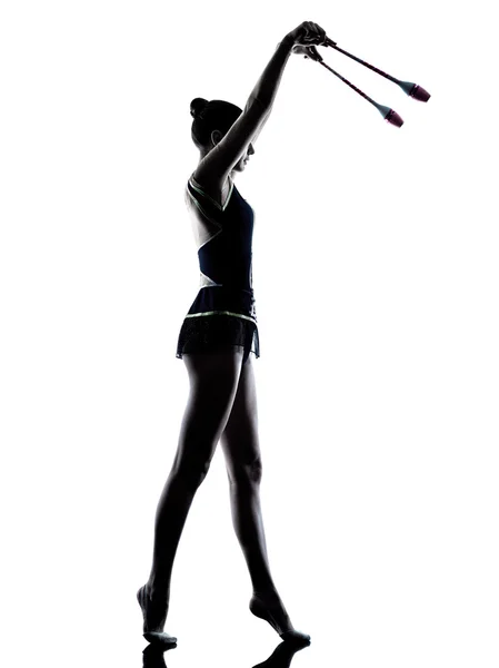 Rytmisk gymnastik teeenager tjej kvinna siluett — Stockfoto