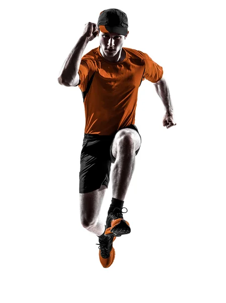 Uomo corridore jogger corsa jogging salto silhouette — Foto Stock